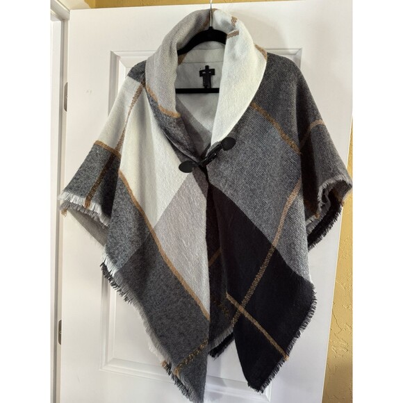 Modena‎ Blue & Grey Fringe Sweater Cape Poncho One Size - Picture 1 of 6